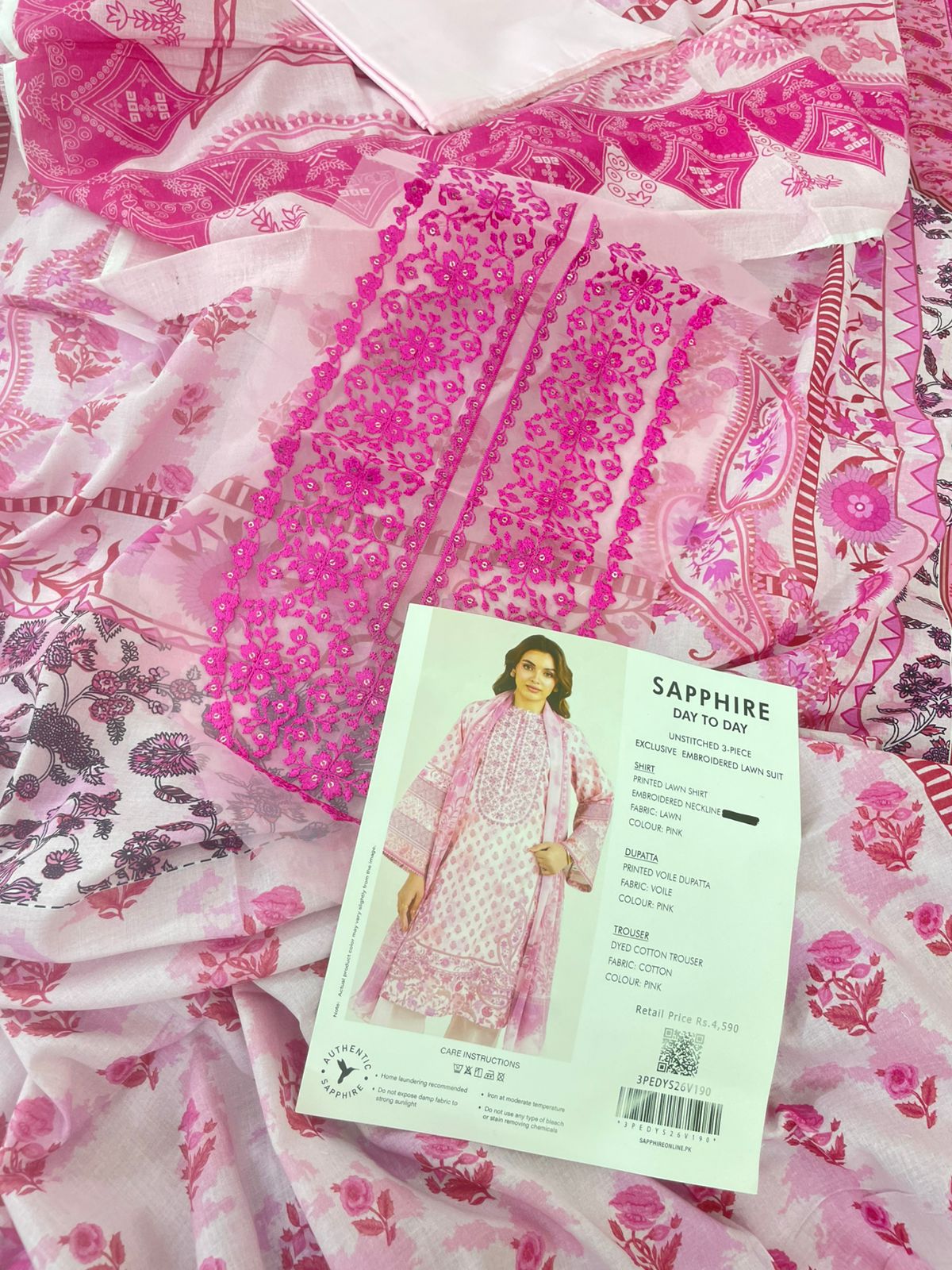 SAPPHIRE EMB LAWN 3 PC