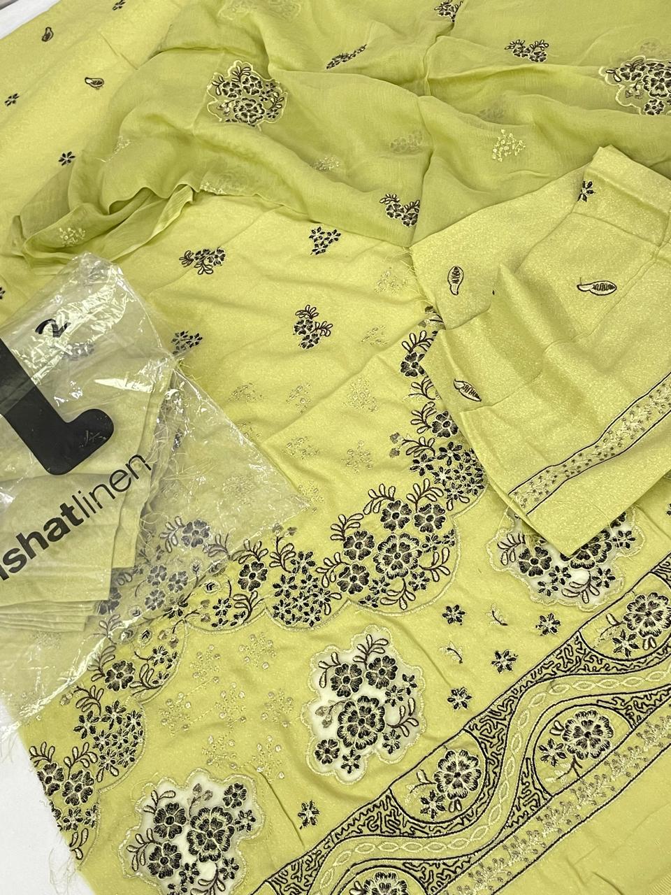 GRAND-KARANDI EMB 3 PC WITH CHIFFON EMB DUPATTA