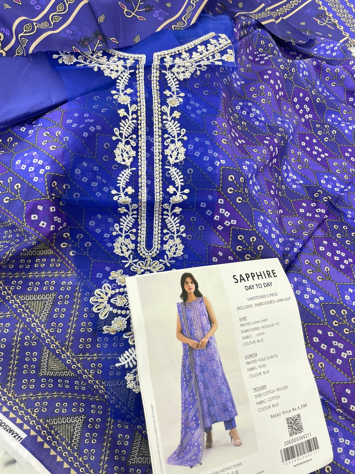 SAPPHIRE EMB LAWN 3 PC