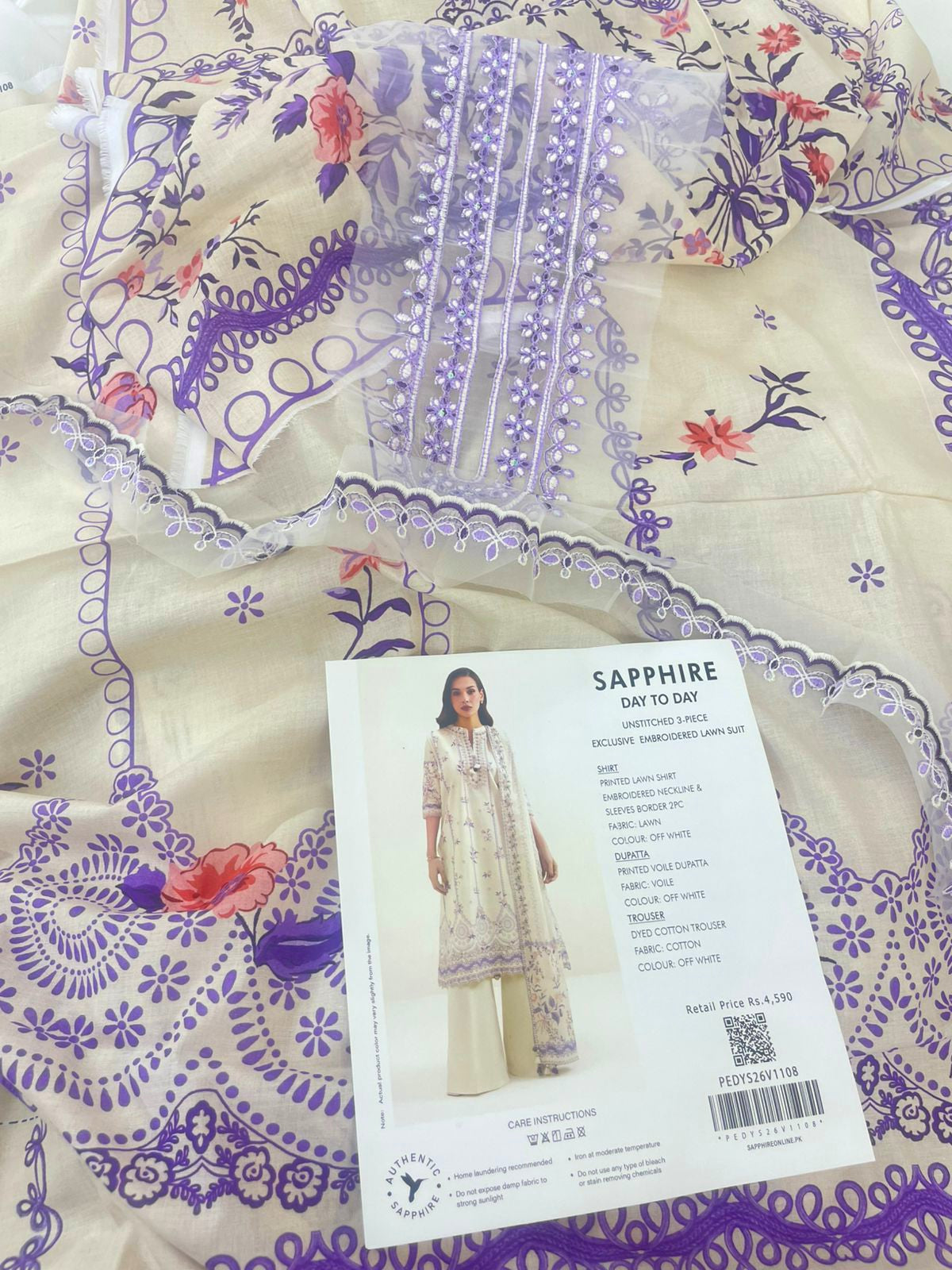 SAPPHIRE EMB LAWN 3 PC