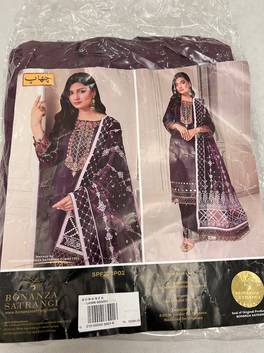 LUXURY BONANZA EMB WITH BLOCK PRINT ORGANZA DUPATTA 3 PC