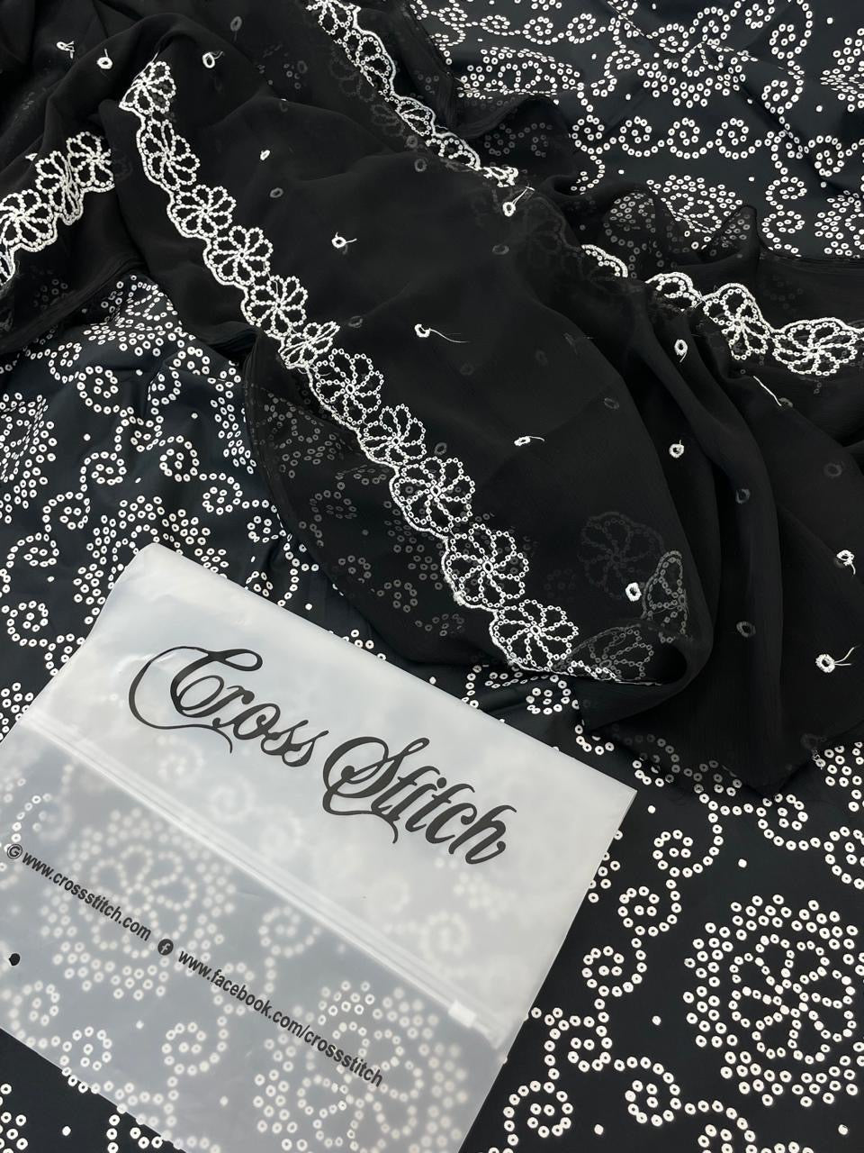CROSS STITCH 3 PC WITH CHIFFON EMB DUPATTA