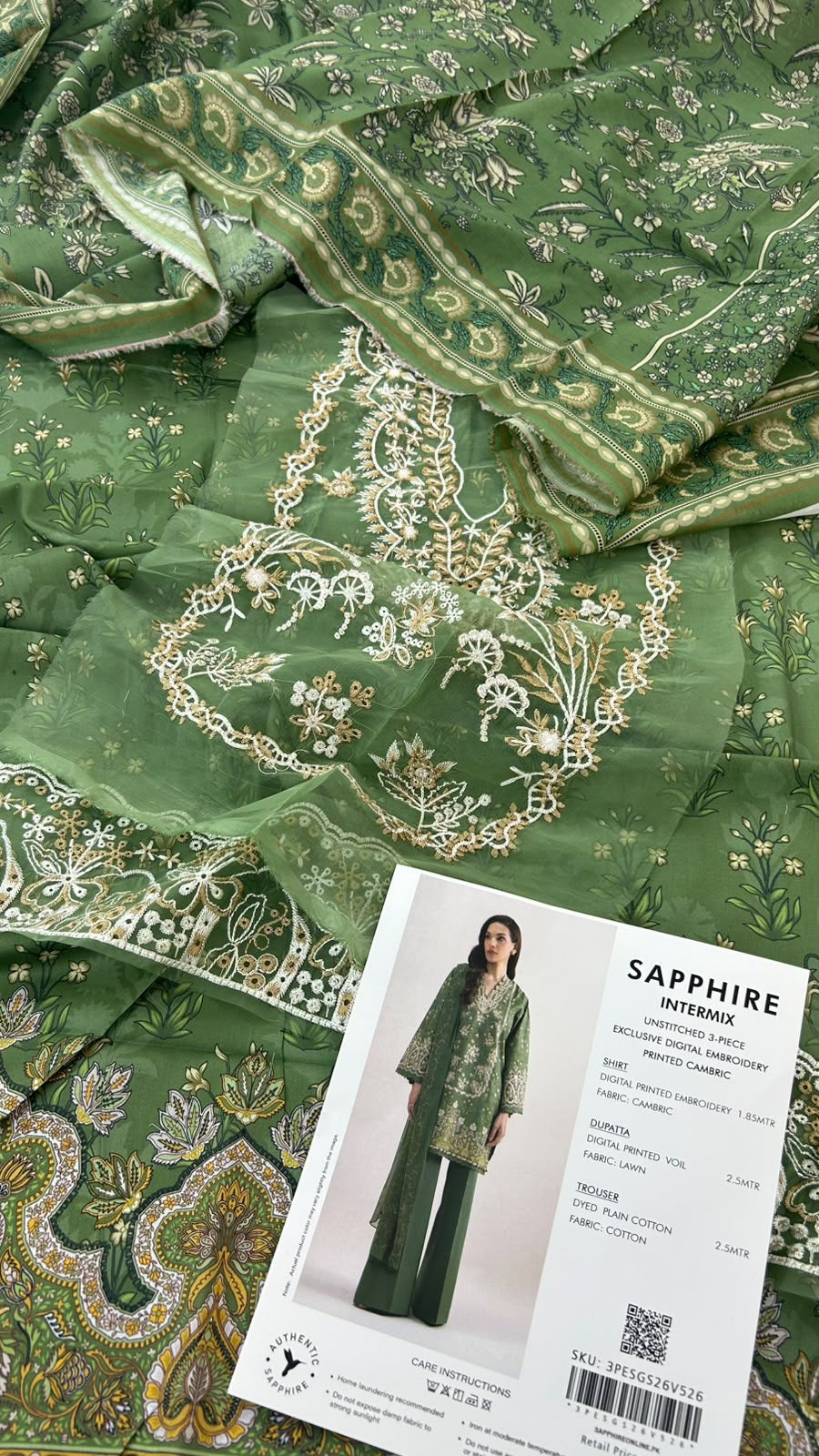 SAPPHIRE EMB LAWN 3 PC