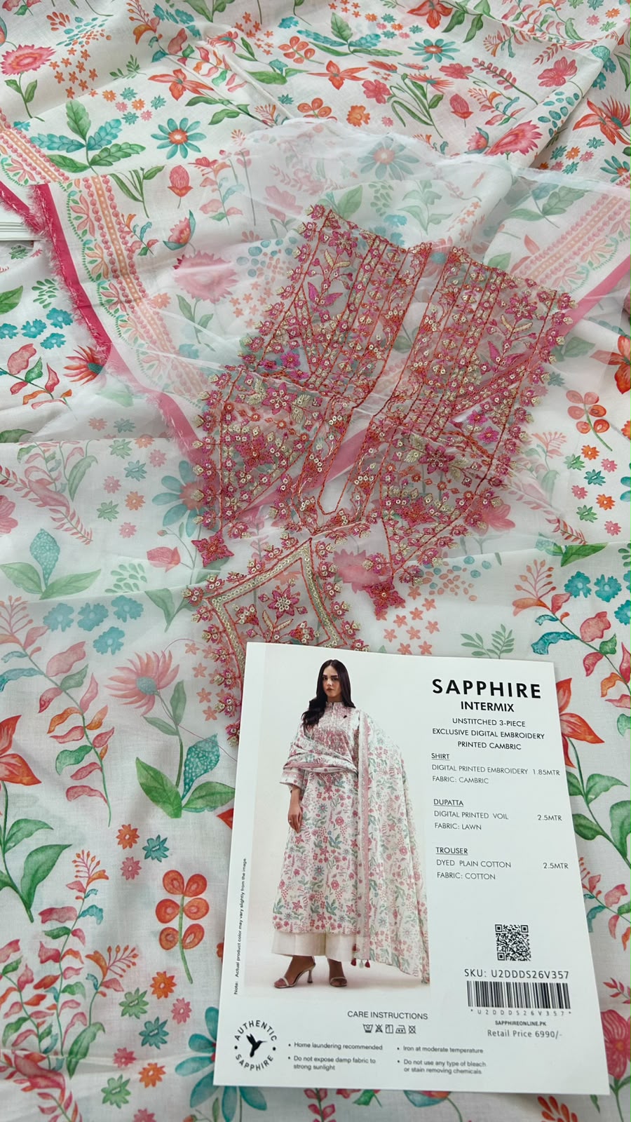 SAPPHIRE EMB LAWN 3 PC