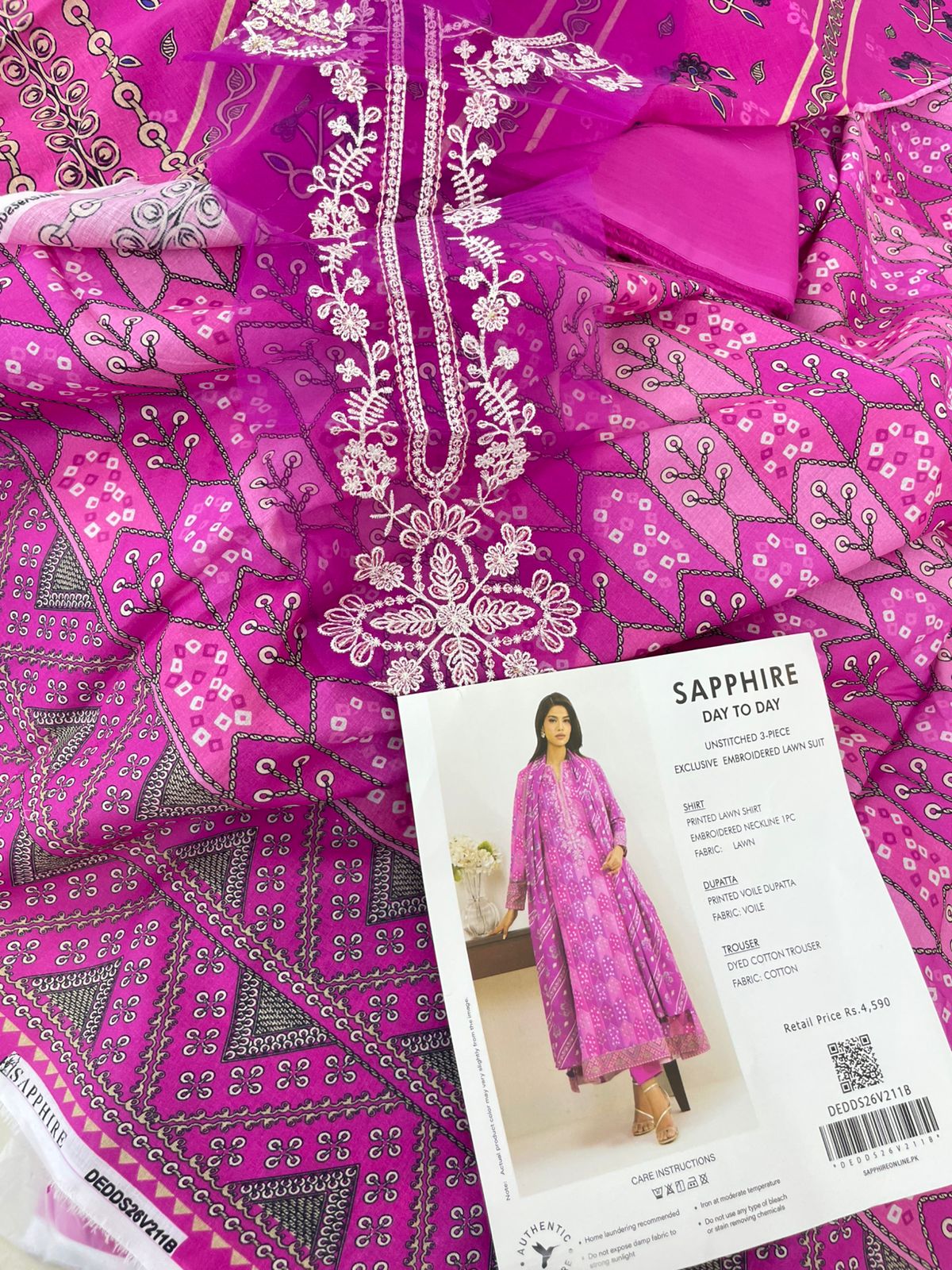 SAPPHIRE EMB LAWN 3 PC