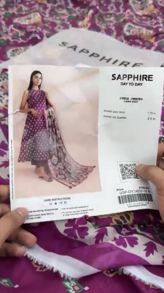 SAPPHIRE LAWN 2 PC SHIRT DUPTA