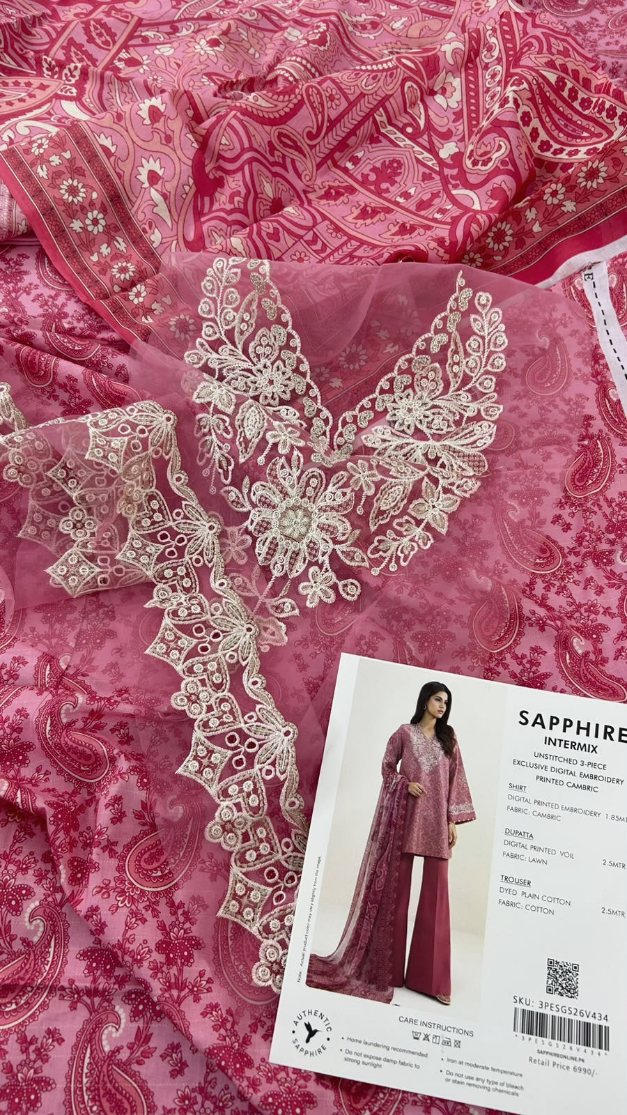 SAPPHIRE EMB LAWN 3 PC