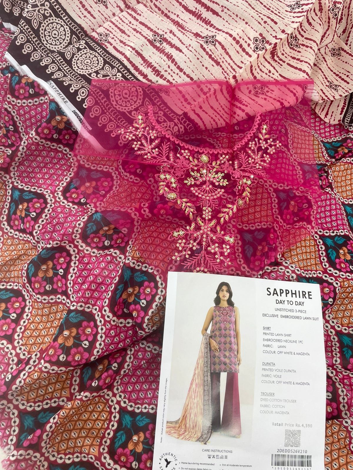 SAPPHIRE EMB LAWN 3 PC