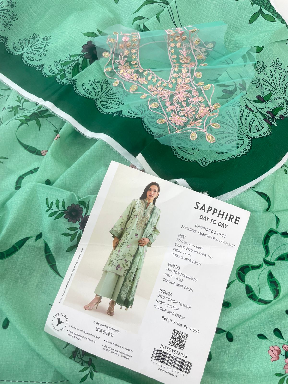 SAPPHIRE EMB LAWN 3 PC