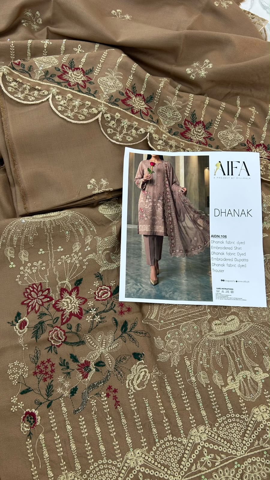 LUXURY DHANAK EMB 3 PC WITH SHAWL EMB