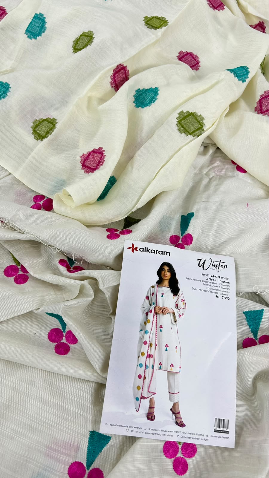 ALKARAM KHADDAR EMBROIDERED 3PC WITH EMBROIDERED SHAWL