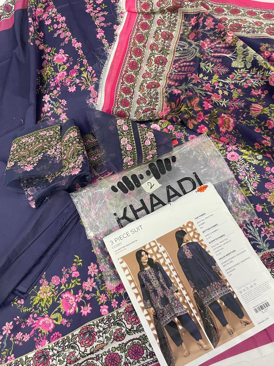 GRAND-LAWN 3 PC-COTTON NET DUPATTA- EMB PATCH