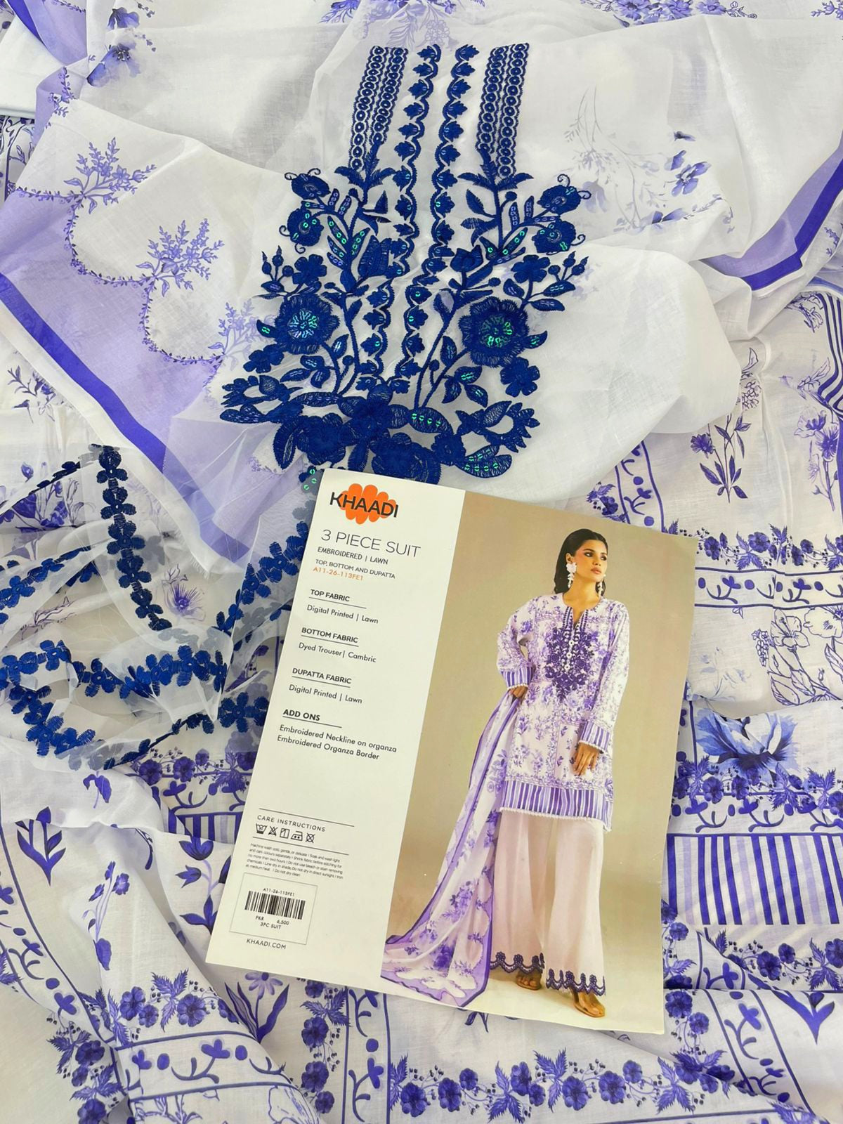 KHAADI EMB LAWN 3 PC