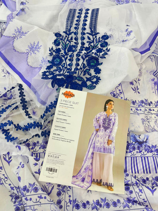 KHAADI EMB LAWN 3 PC