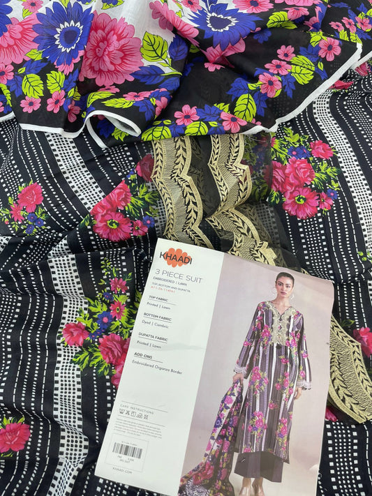 KHAADI EMB LAWN 3 PC