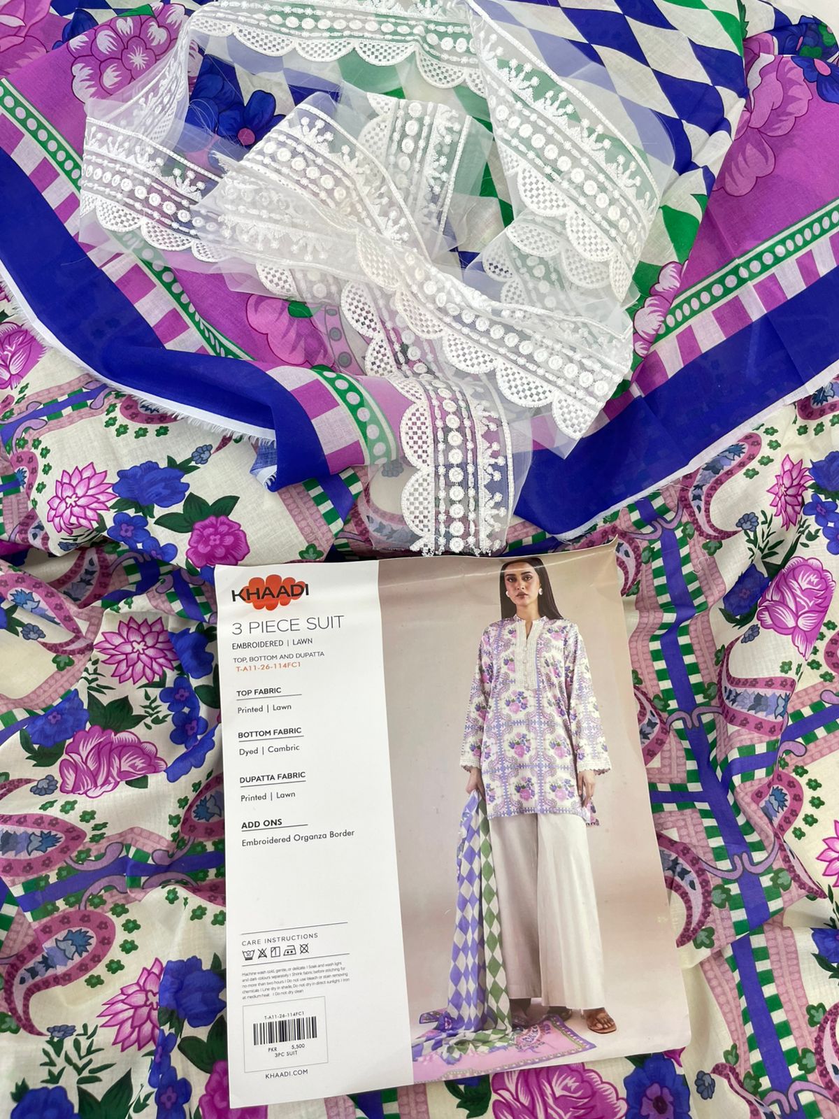 KHAADI EMB LAWN 3 PC