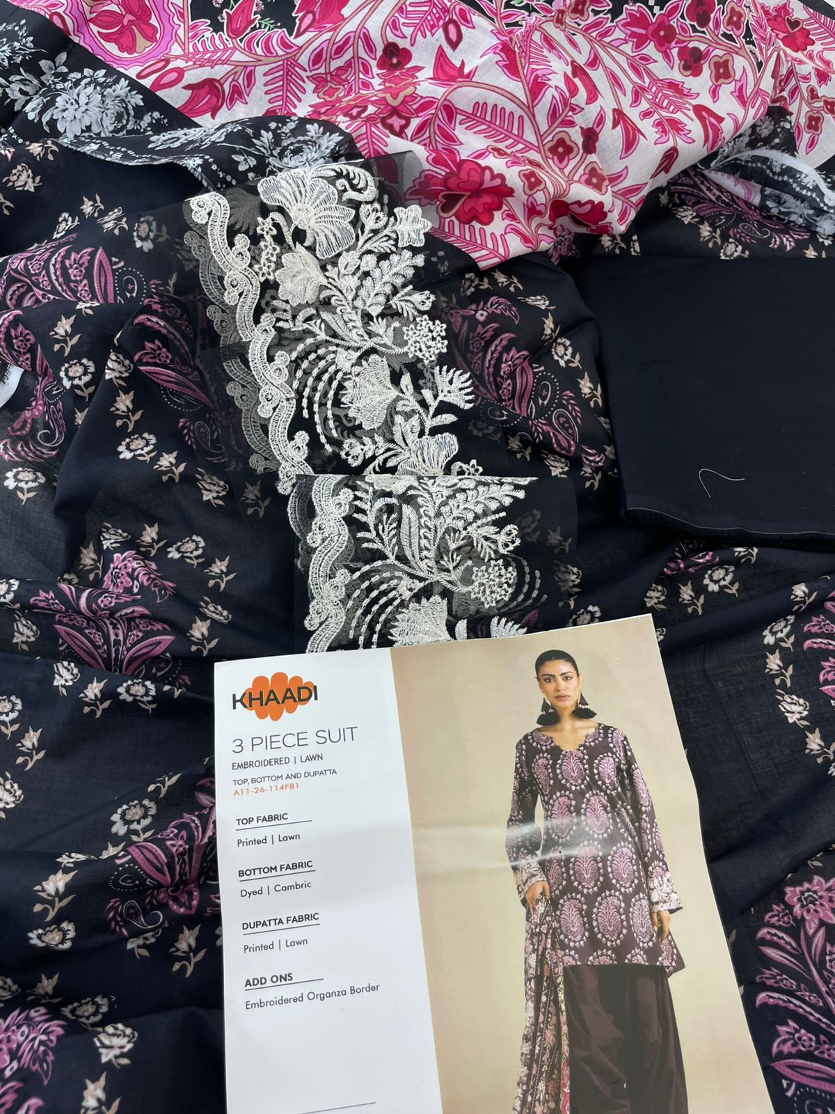 KHAADI EMB LAWN 3 PC