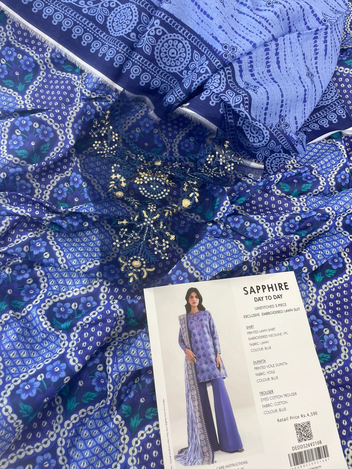 SAPPHIRE EMB LAWN 3 PC