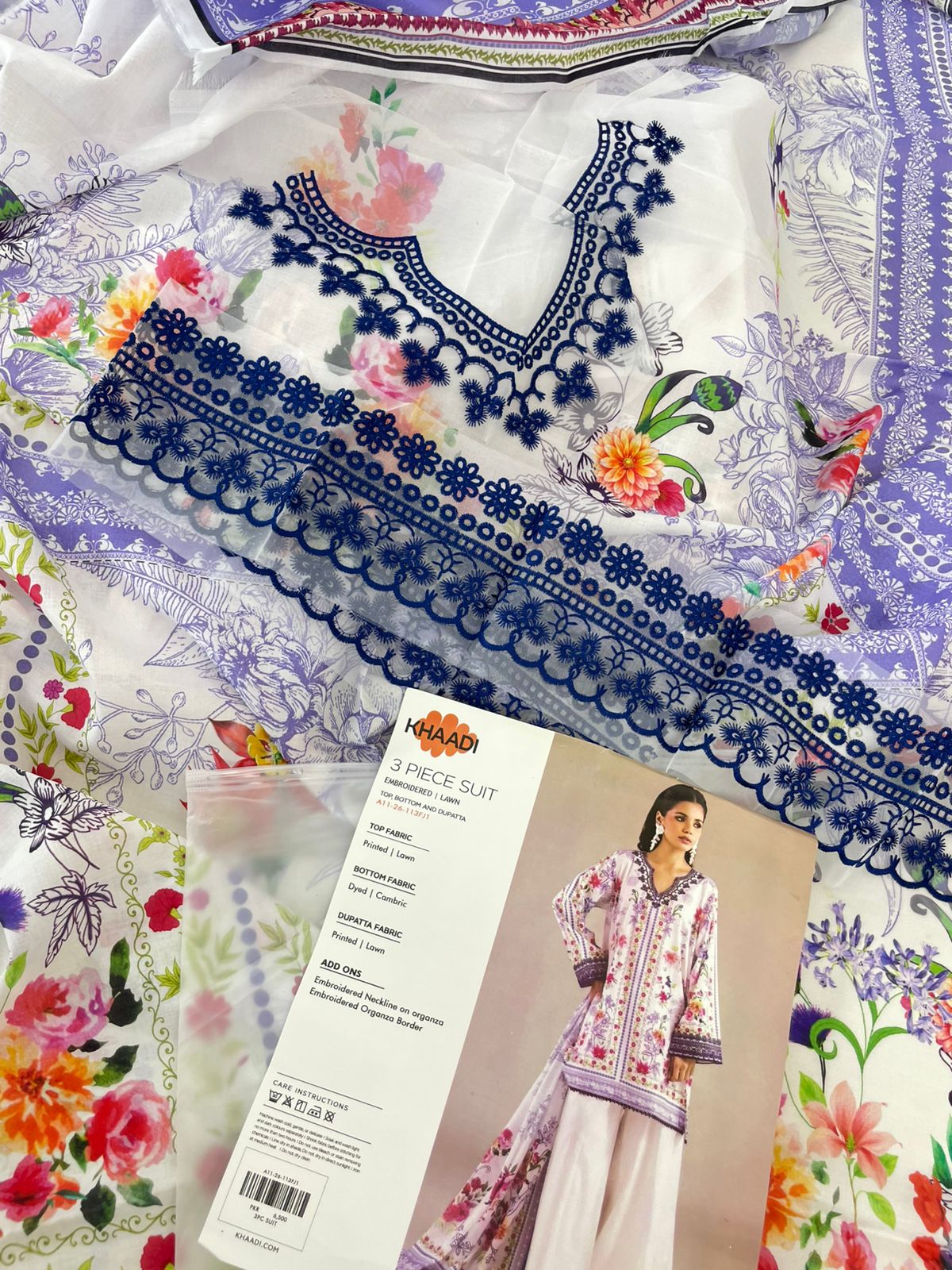 KHAADI EMB LAWN 3 PC