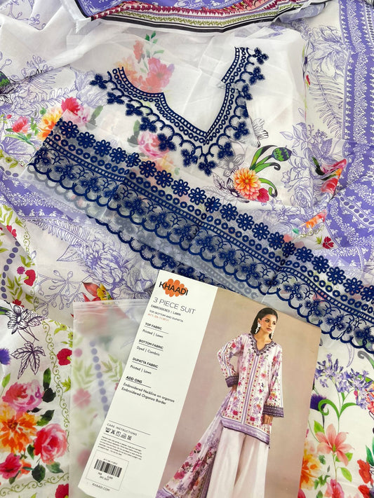 KHAADI EMB LAWN 3 PC