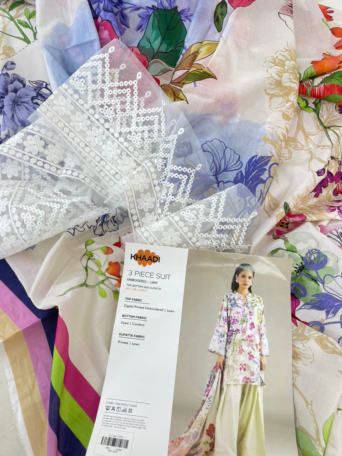 KHAADI EMB LAWN 3 PC