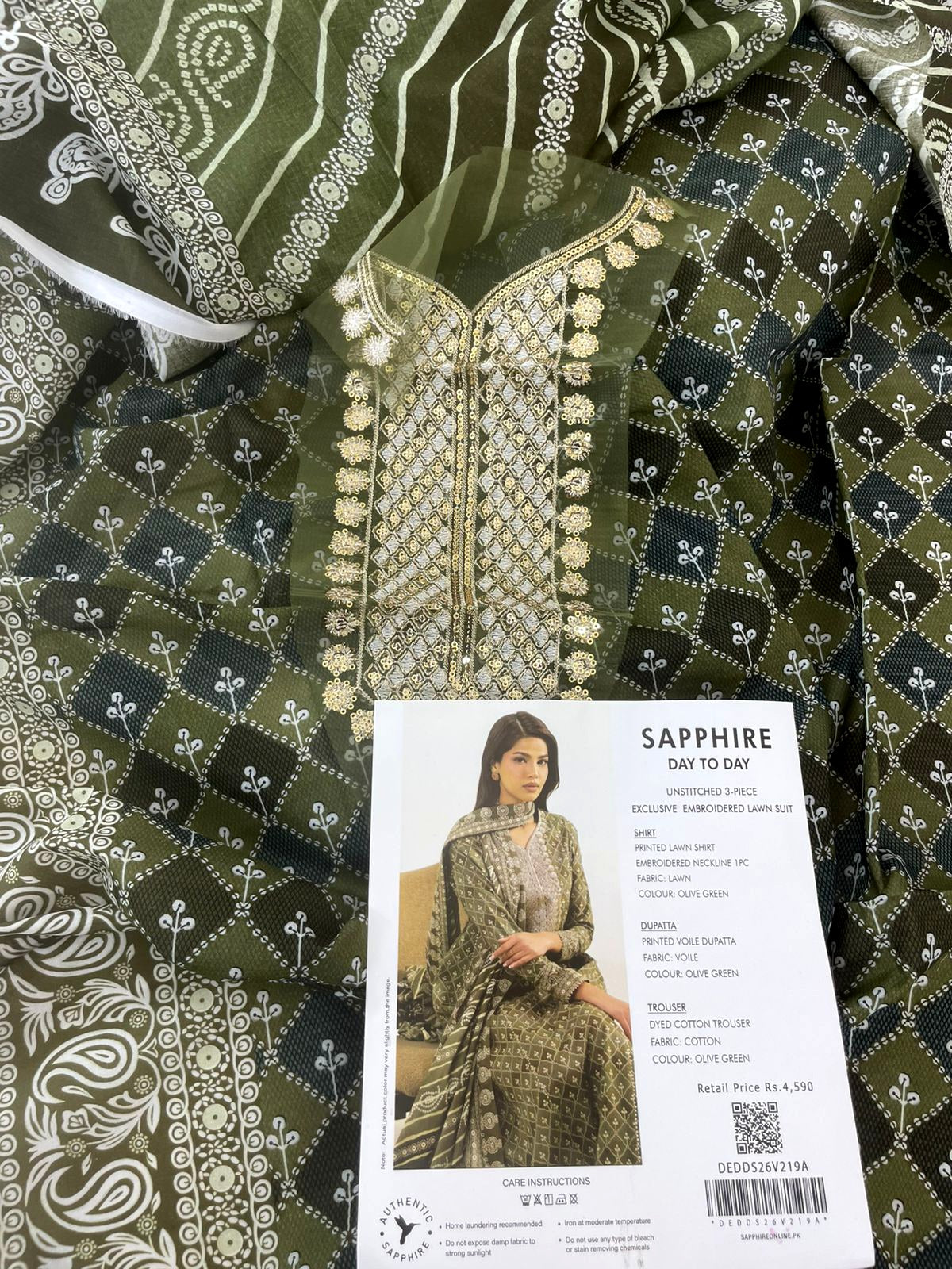 SAPPHIRE EMB LAWN 3 PC