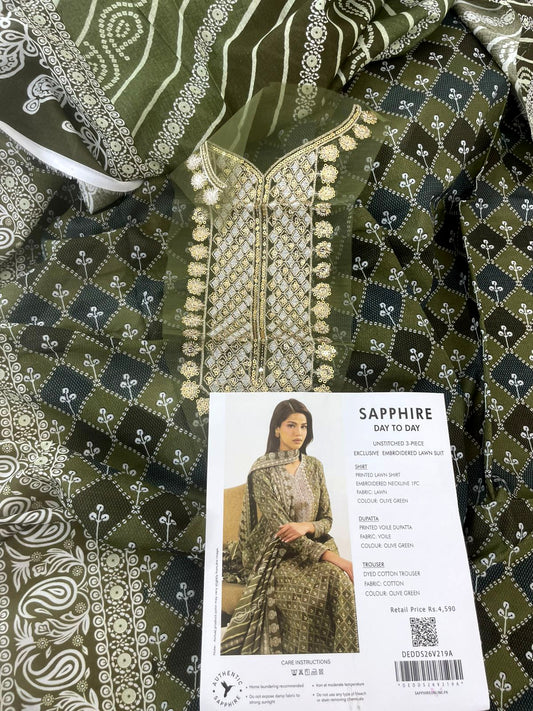 SAPPHIRE EMB LAWN 3 PC