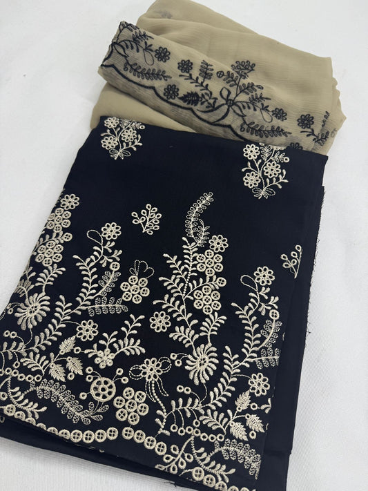 BLACK CHICKANKARI 3 PC CAMBRIC