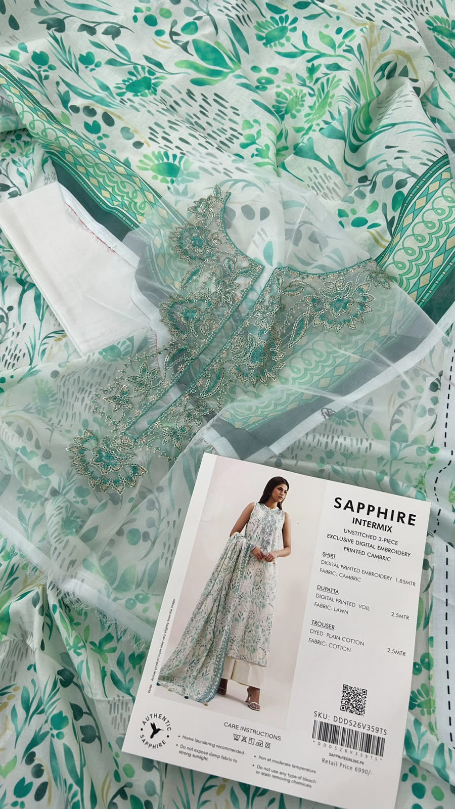 SAPPHIRE EMB LAWN 3 PC