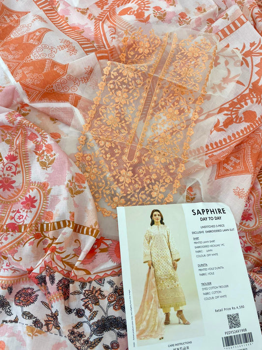 SAPPHIRE EMB LAWN 3 PC