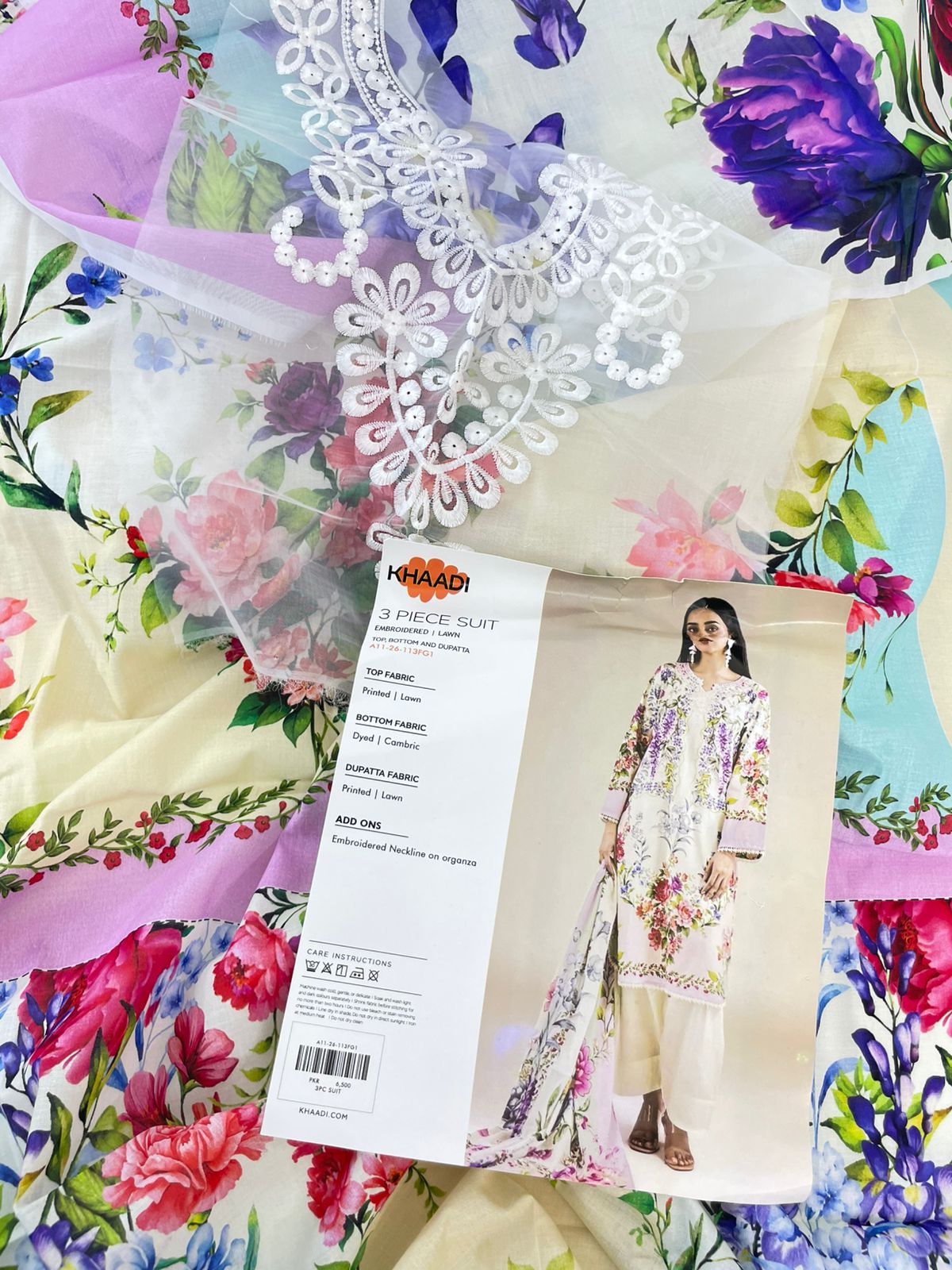KHAADI EMB LAWN 3 PC